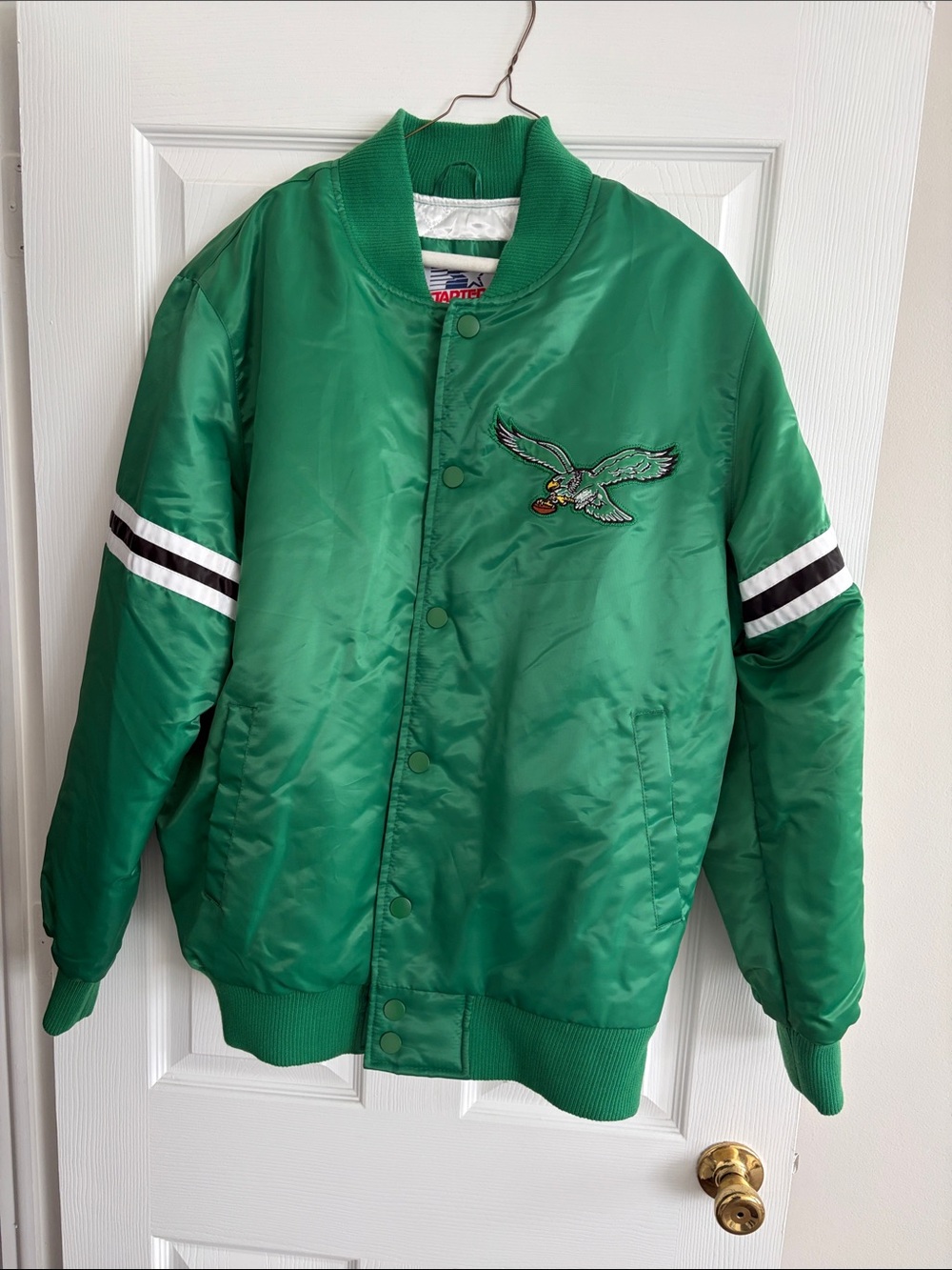 STARTER Green Satin Bomber Jacket with Eagle Patch